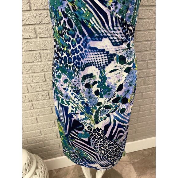 Connected Apparel Women Sleeveless Multicolored Faux Wrap Sheath Dress Size 10 - Picture 3 of 10